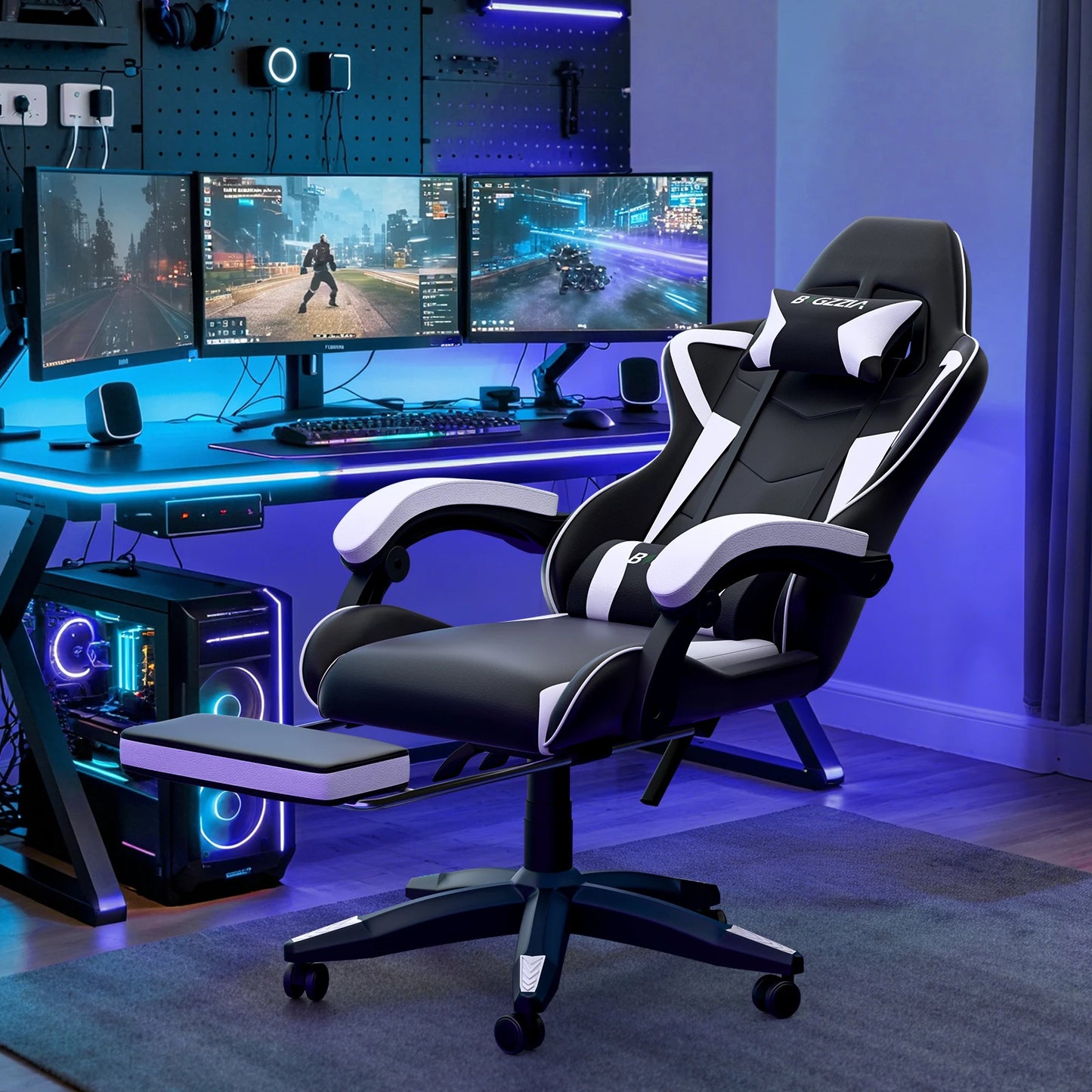 Siege gaming ergonomique avec repose-pieds