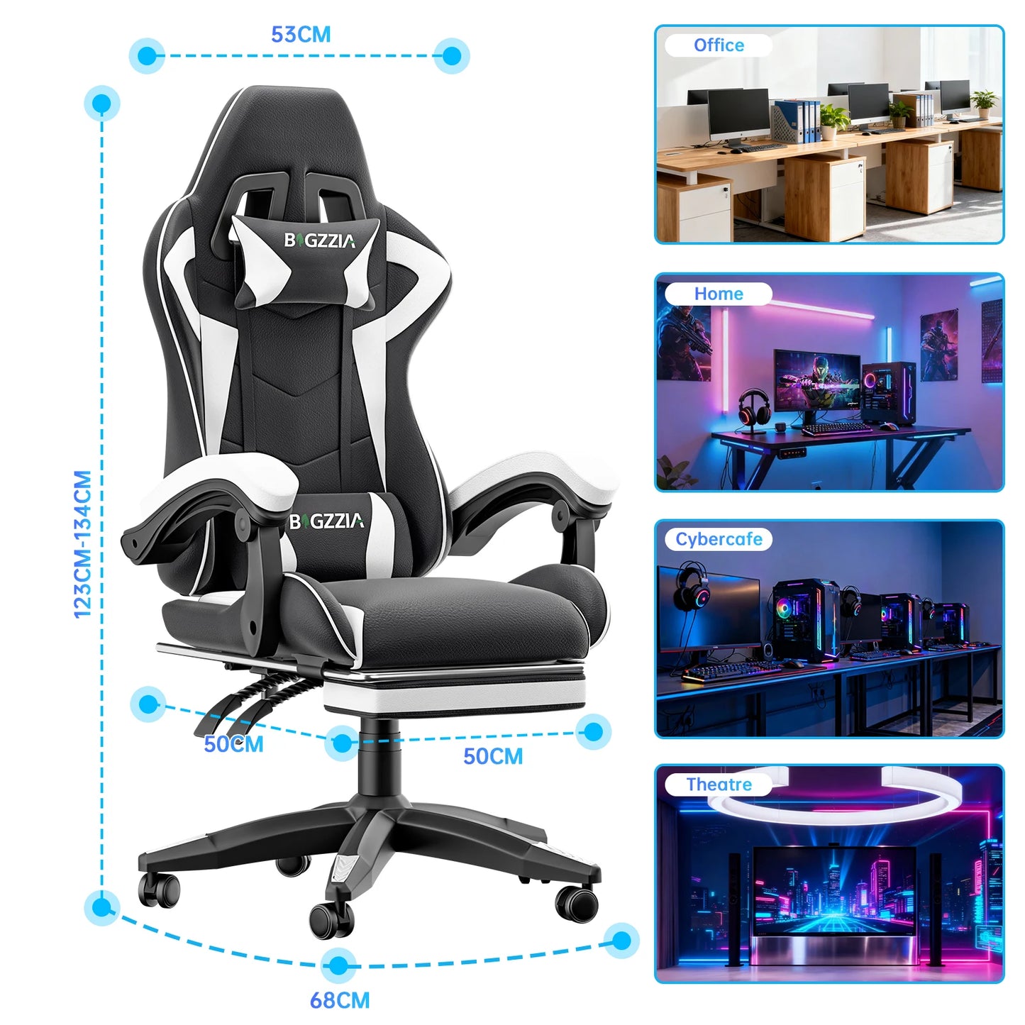 Siege gaming ergonomique avec repose-pieds