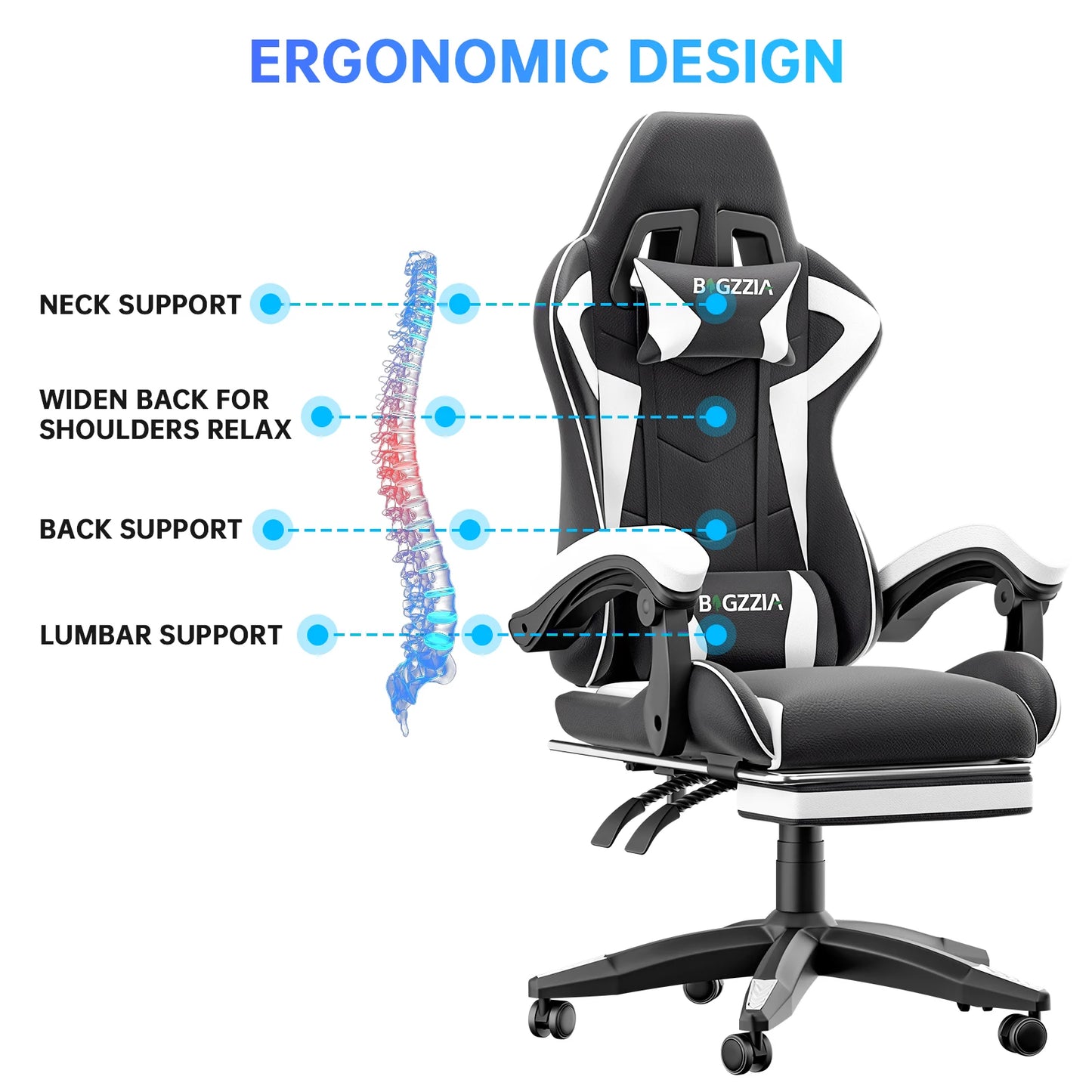 Siege gaming ergonomique avec repose-pieds