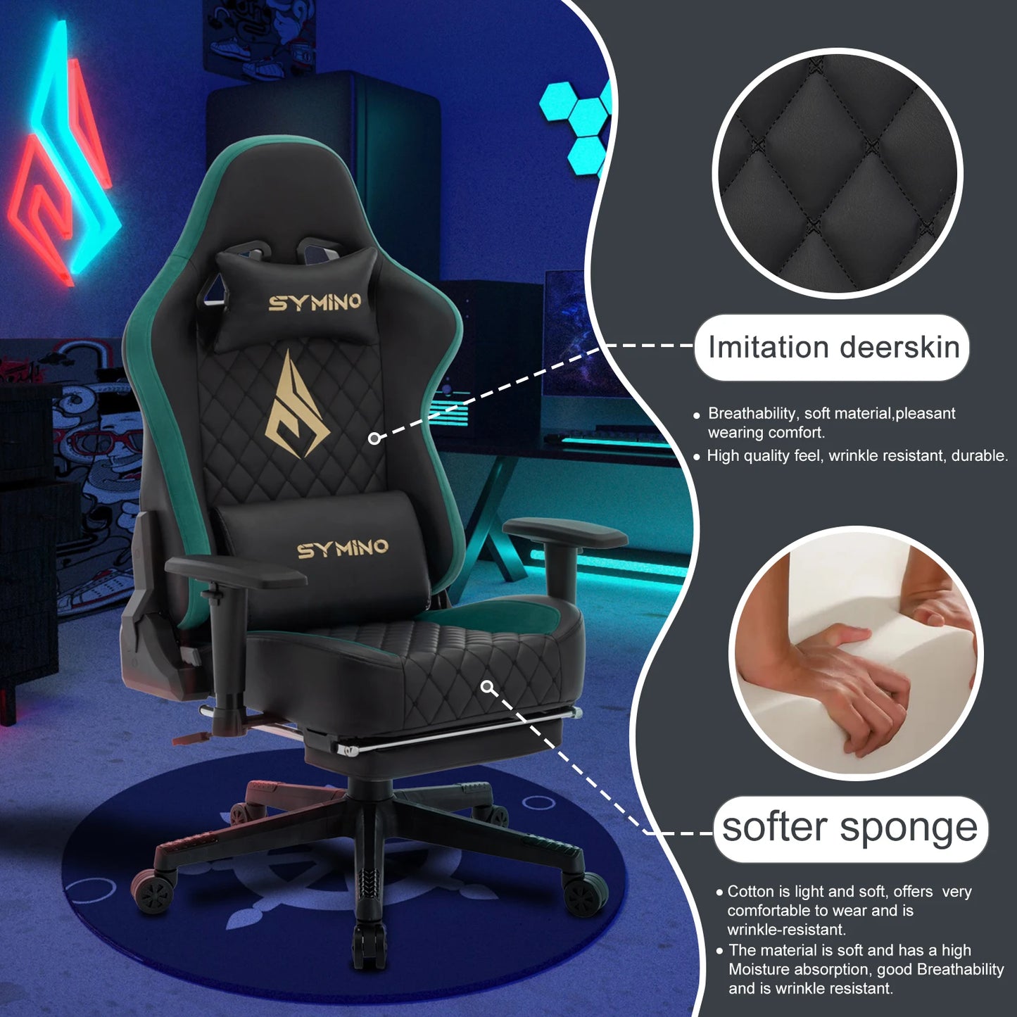 Chaise de jeu ergonomique en similicuir