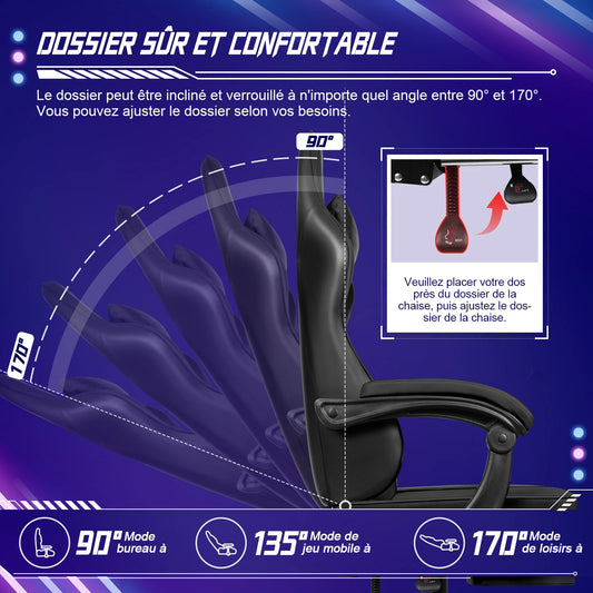 Fauteuil de jeu ergonomique  avec repose-pieds