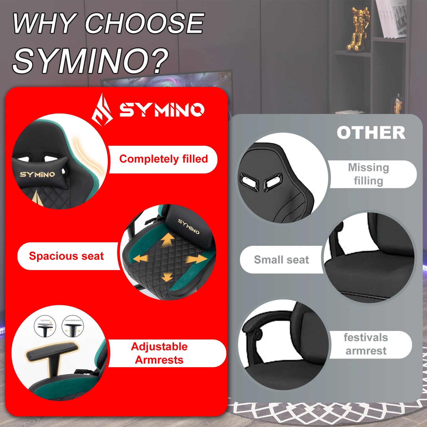 Chaise de jeu ergonomique en similicuir